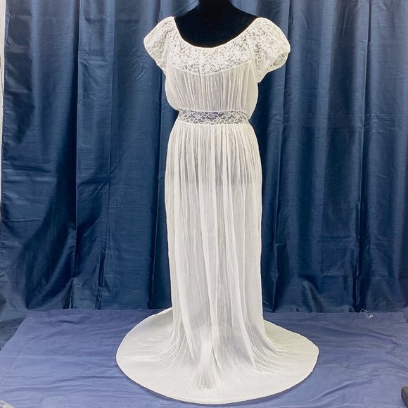 Women’s Vanity Fair Chiffon Peignoir Nightgown 40s 50s Barbizon Flattery Brand - Picture 2 of 15